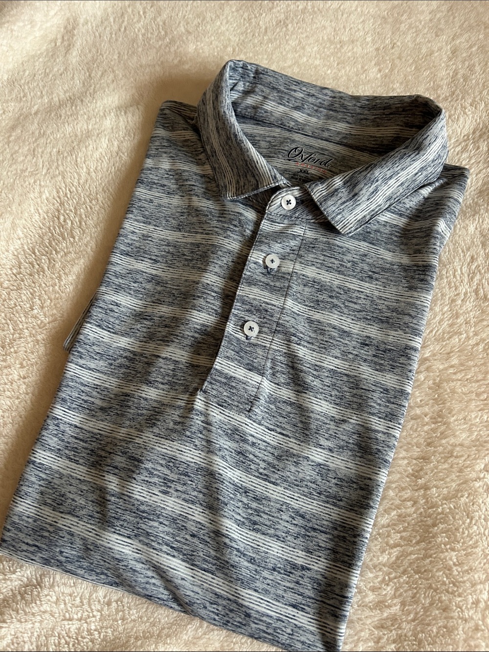 Oxford Men's Heather Gray and White Striped Polo
